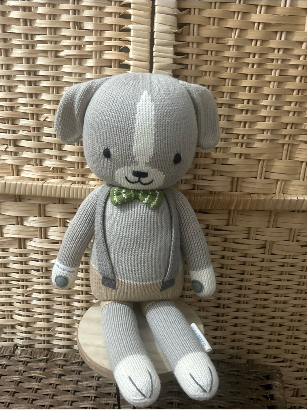 Cuddle + Kind Noah the Dog 19" Large Plush Dog Handmade Peru Suspenders Bow tie